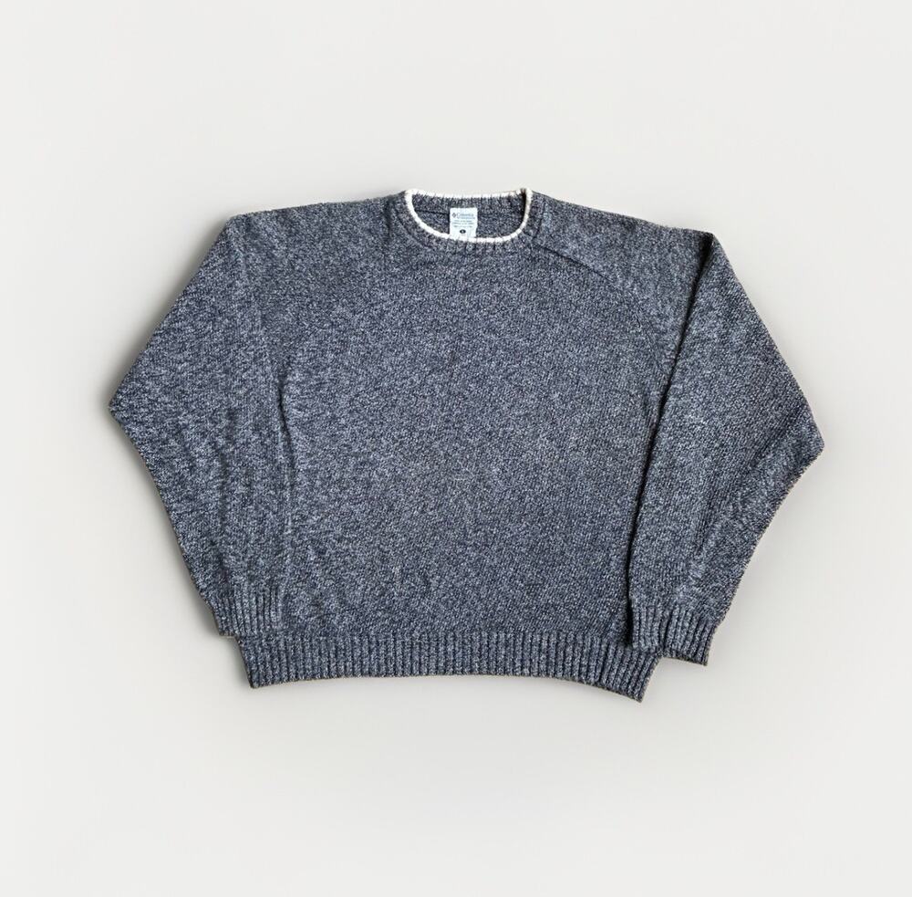 Columbia Marled Knit Cotton Crewneck Sweater Men Size Lg Vtg y2k Gray Gorpcore